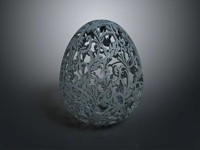 Artistic Intricately Carved Egg Shaped Decorative Sculpture With Floral Patterns 3d model