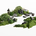 Natural Micro Landscape With Lush Green Plants Stones Pathway And Lantern 3d model