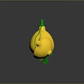 3D Rendered Whole Lemon with Green Vines Leaves and Sliced Half Showing Pulp