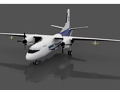 White and Blue Passenger Aircraft With Propeller Engines Marea Logo And Landing Gear 3d model