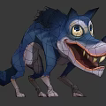 Cartoon Wolf Character Design With Front Side Back Views Blue Fur And Exaggerated Expression 3d model