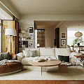 Modern Warm Natural Wood Open Plan Living And Dining Room Interior Design With Cozy Furniture