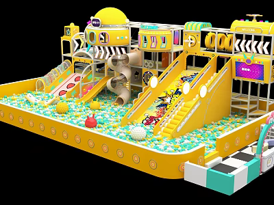 Indoor Kids Playground With Colorful Slides Ball Pit And Interactive Structures 3d model