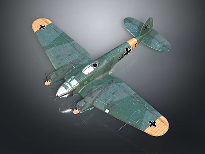 3D Model of Green Aerospace Airplane With Black Cross and Wooden Wing Tips 3d model