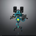 3D Blue Robot Model Featuring Dual Speakers Turntables Control Panel And Wheeled Base