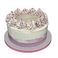Delicious Striped Layered Cake With Purple White Cream Swirls Red Toppings And Pink Stand