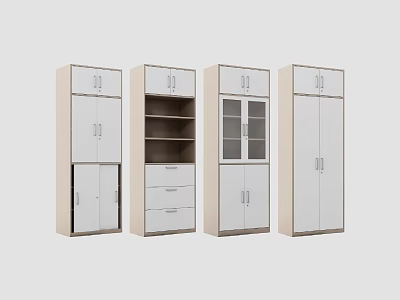 Beige And White Bookcases With Diverse Designs Glass Doors Drawers And Open Shelves 3d model
