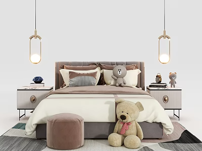 Modern Children's Bed Children's Double Bed Combination Double Bedside Cabinet Bedside 3d model