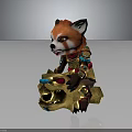 Cute Red Panda Character Wearing Golden Armor With Dragon Headed Weapon And Colorful Details