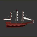 Red Sailboat Model With White Sails Multiple Masts Red Hull And Gray Background 3d model