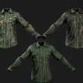 Camouflage Military Style Long Sleeve Shirt With Front Pockets And Collared Design