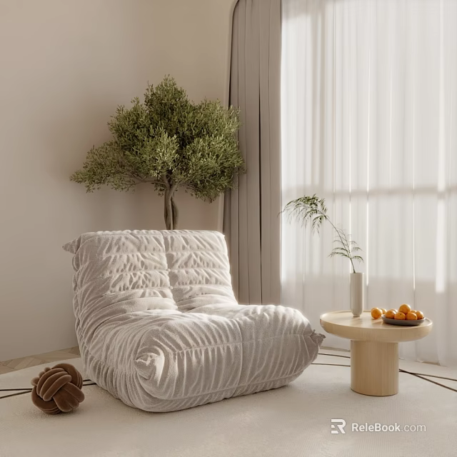 Cozy White Lazy Sofa Interior With Side Table Green Plants And Natural Light 3d model 