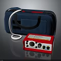 Red Portable Medical Instrument With Dials Knobs And Blue Carrying Case 3d model