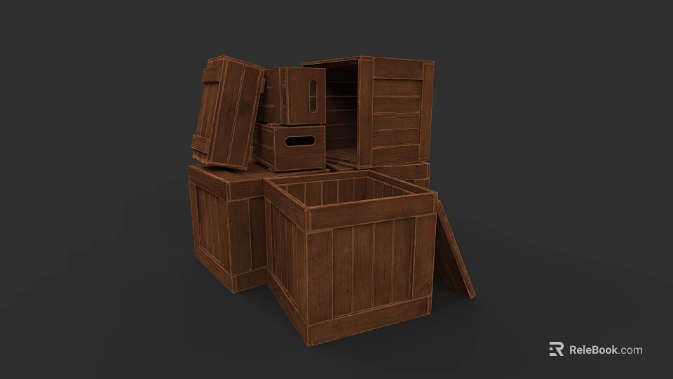 Wooden Display Shelves With Various Shapes Different Structures And Open Lids 3d model 