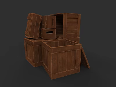 Wooden Display Shelves With Various Shapes Different Structures And Open Lids 3d model