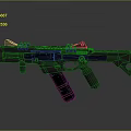 Futuristic Black Assault Rifle With Green Luminous Tech Parts And Modern Design