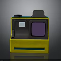 Retro Instant Camera With Yellow Black Body Purple Display And Vintage Design