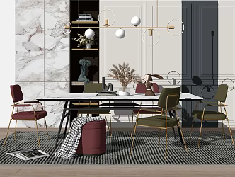 Light Luxury Dining Table and Chair Combination 3d model