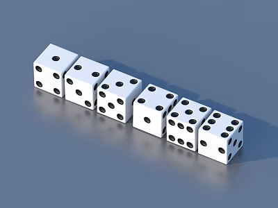 White Dice With Black Dots Arranged In Row As Household Items 3d model White Dice With Black Dots Arranged In Row As Household Items 3d model