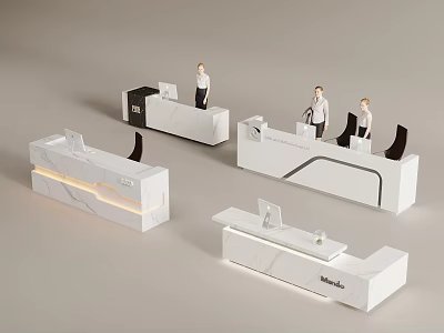 Modern White Reception Desk Design With Marble Surface LED Strips And Curved Details 3d model