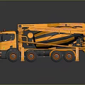 Yellow Concrete Pump Truck With Extended Boom And Truck Cab Structure