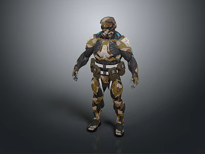 Game Movie Character In Combat Armor With Camouflage Design Sci Fi Elements And Standing Pose 3d model
