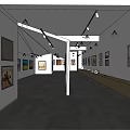 Spacious Art Book Gallery Interior With Wall Displayed Paintings Track Lighting And Wooden Counters