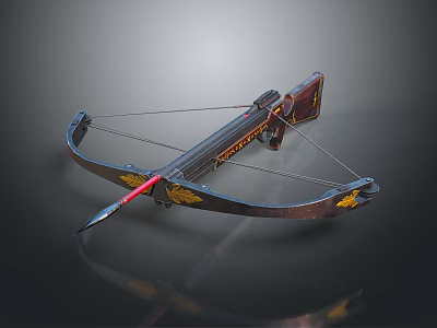 Modern Bow With Yellow Patterns Red Decorations Black Bowstring And Red Arrow 3d model