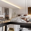 Modern Loft Apartment Interior With Bed Workspace And Open Space