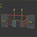 Home Safety Devices With Gray Metal Cases Yellow Warning Triangles And Black Connecting Pipes