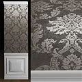 Classic Decorative Components with Gray Patterned Wallpaper and White Baseboard Trim