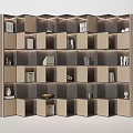 Modern Wooden Decorative Cabinet With Geometric Shelves And Decor Items