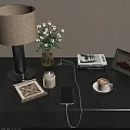 Decorative Ornament Set With Table Lamp Vase White Roses Photo Frame Candle And Coffee Cup
