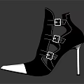 Modern Black High Heel Ankle Boots With Silver Toe Cap And Metallic Buckles Design
