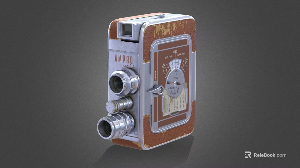 Vintage AMPCO Digital Camera Retro Style Multiple Lenses Brown Silver Worn Metal Body 3d model 