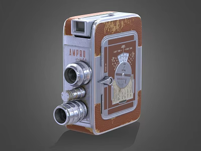 Vintage AMPCO Digital Camera Retro Style Multiple Lenses Brown Silver Worn Metal Body 3d model