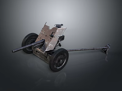 Vintage Military Field Gun With Wheeled Carriage And Rustic Metal Structure 3d model