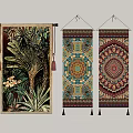 Vibrant Wall Tapestries With Tropical Plant And Geometric Mandala Patterns