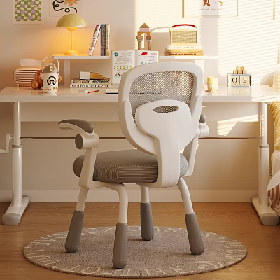 Cozy Home Office Leisure Chair With Mesh Back Gray Cushion White Frame And Ergonomic Design 3d model