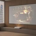 Projection Monitoring With Projector And Large Screen Showing People Image On Wooden Wall Near Window