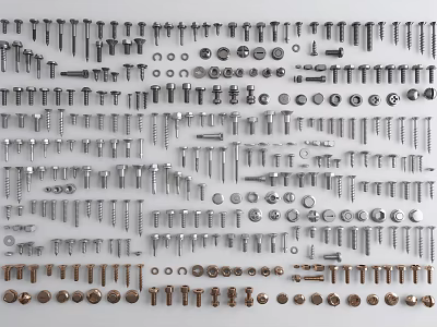 Assorted Metal Fasteners Collection With Screws Bolts Nuts And Washers 3d model