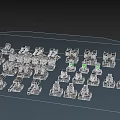 Various Weapon Models With Different Firearms And Green Orange Indicators Arranged On Gray Platform