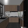 Modern Kitchen Interior Design With Wooden Cabinets Quartz Countertop Window Blinds And Plant