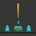 Fantasy Landscape Featuring Blue Clover Shield And Four Spire Structures On Reflective Base