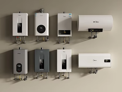Various Brands and Styles of Daily Electrical Water Heaters Mounted on Wall 3d model