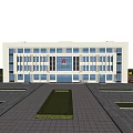 Modern Office Building With Glass Facade White Exterior And Front Green Plaza