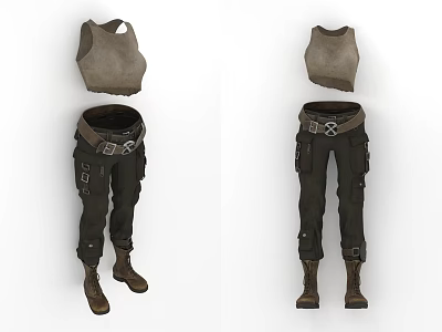 Modern Cargo Pants Outfit With Tank Top Belt And Leather Boots 3d model