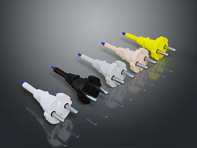 Computer Power Plugs With Multiple Colors And Different Designs 3d model