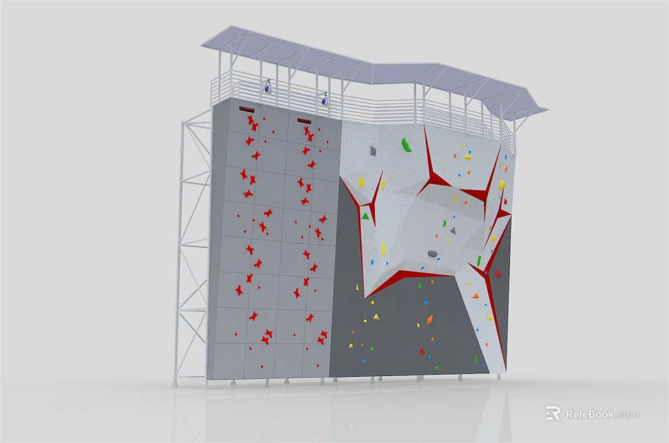 Outdoor Sports Equipment Modern Climbing Wall With Multi Colored Holds And Metal Frame 3d model 