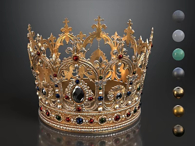 High Detailed 3D Rendered Exquisite Vintage Royal Gold Crown Inlaid With Multicolor Precious Gemstones 3d model